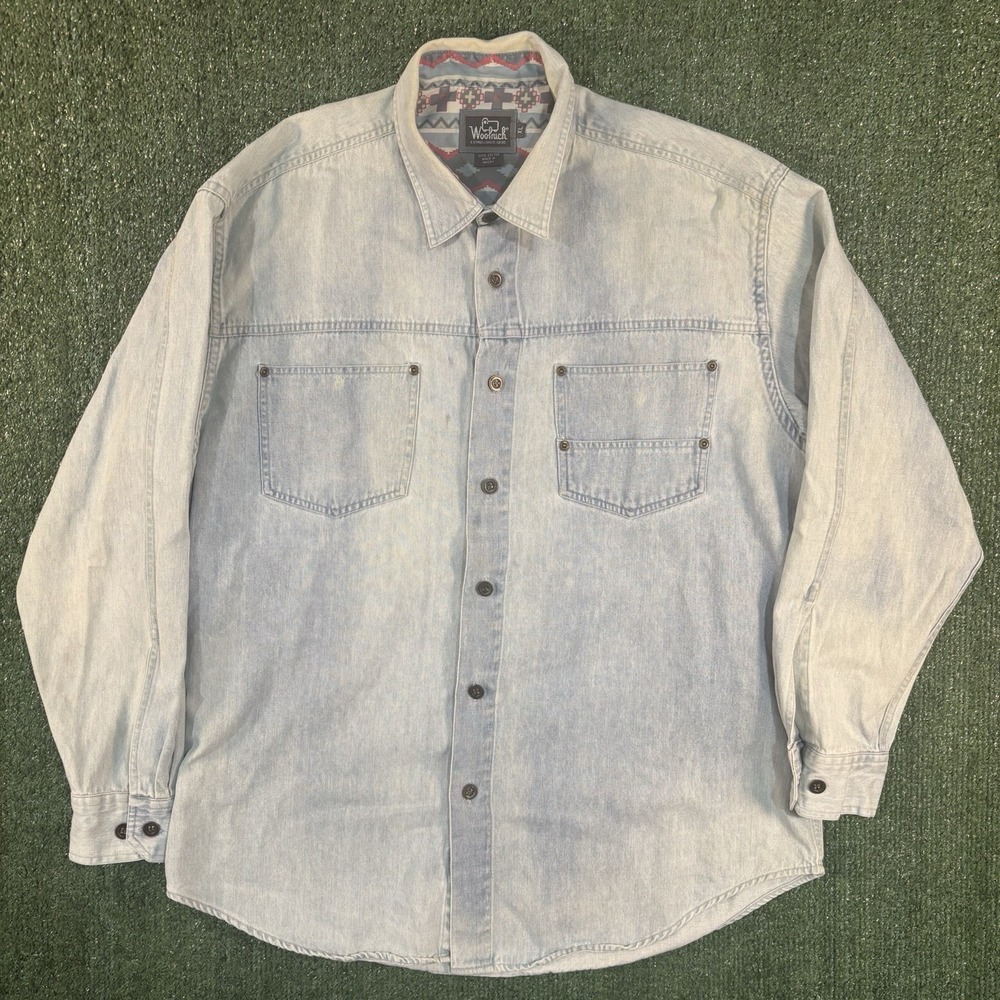 Vintage Woolrich Denim Button Down Long Sleeve Pocket Shirt Blue Men's XL